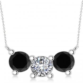 Three Stone Diamond & Black Diamond Pendant Necklace 14k White Gold (3.00ct)