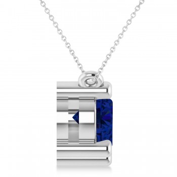 Three Stone Diamond & Blue Sapphire Pendant Necklace 14k White Gold (3.00ct)
