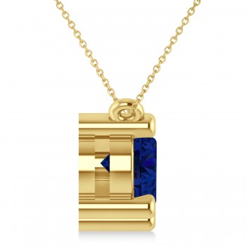 Three Stone Diamond & Blue Sapphire Pendant Necklace 14k Yellow Gold (3.00ct)