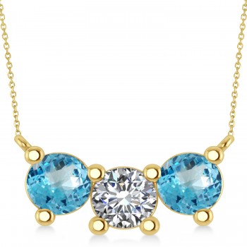 Three Stone Diamond & Blue Topaz Pendant Necklace 14k Yellow Gold (3.00ct)