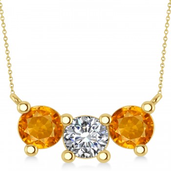 Three Stone Diamond & Citrine Pendant Necklace 14k Yellow Gold (3.00ct)