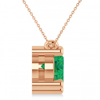 Three Stone Diamond & Emerald Pendant Necklace 14k Rose Gold (3.00ct)