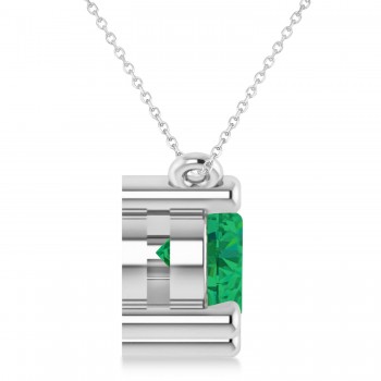 Three Stone Diamond & Emerald Pendant Necklace 14k White Gold (3.00ct)