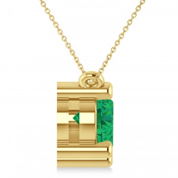 Three Stone Diamond & Emerald Pendant Necklace 14k Yellow Gold (3.00ct)