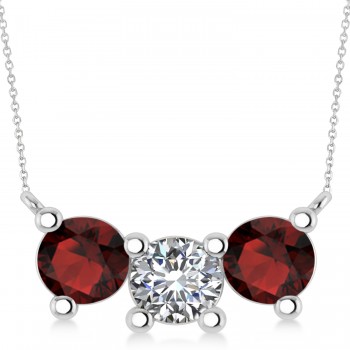 Three Stone Diamond & Garnet Pendant Necklace 14k White Gold (3.00ct)