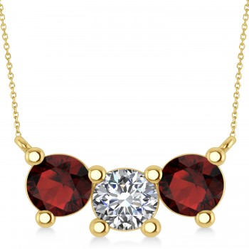 Three Stone Diamond & Garnet Pendant Necklace 14k Yellow Gold (3.00ct)