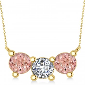 Three Stone Diamond & Morganite Pendant Necklace 14k Yellow Gold (3.00ct)