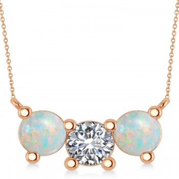 Three Stone Diamond & Opal Pendant Necklace 14k Rose Gold (3.00ct)