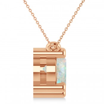 Three Stone Diamond & Opal Pendant Necklace 14k Rose Gold (3.00ct)