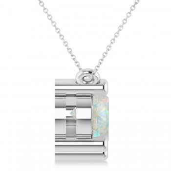 Three Stone Diamond & Opal Pendant Necklace 14k White Gold (3.00ct)