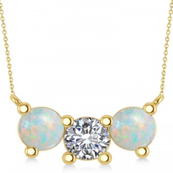 Three Stone Diamond & Opal Pendant Necklace 14k Yellow Gold (3.00ct)