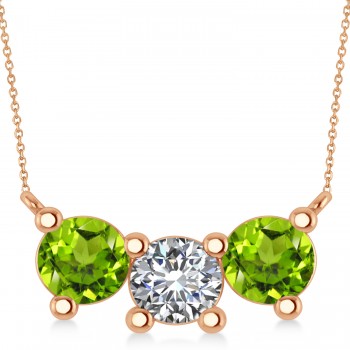 Three Stone Diamond & Peridot Pendant Necklace 14k Rose Gold (3.00ct)