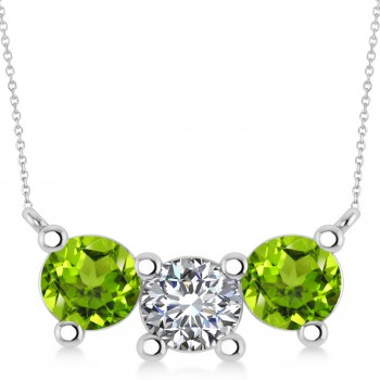 Three Stone Diamond & Peridot Pendant Necklace 14k White Gold (3.00ct)