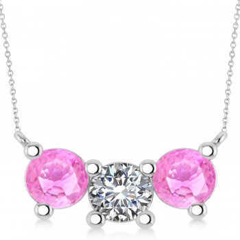 Three Stone Diamond & Pink Sapphire Pendant Necklace 14k White Gold (3.00ct)