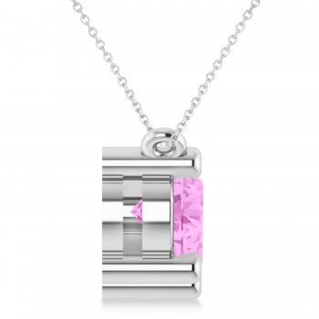 Three Stone Diamond & Pink Sapphire Pendant Necklace 14k White Gold (3.00ct)