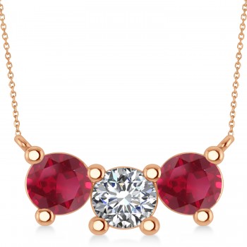 Three Stone Diamond & Ruby Pendant Necklace 14k Rose Gold (3.00ct)