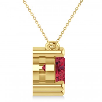 Three Stone Diamond & Ruby Pendant Necklace 14k Yellow Gold (3.00ct)