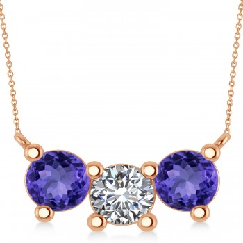 Three Stone Diamond & Tanzanite Pendant Necklace 14k Rose Gold (3.00ct)