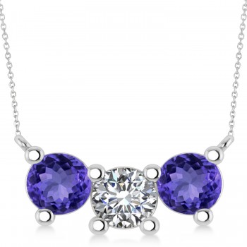 Three Stone Diamond & Tanzanite Pendant Necklace 14k White Gold (3.00ct)