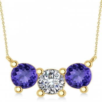 Three Stone Diamond & Tanzanite Pendant Necklace 14k Yellow Gold (3.00ct)