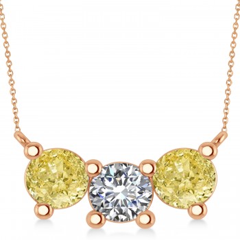 Three Stone Diamond & Yellow Diamond Pendant Necklace 14k Rose Gold (3.00ct)