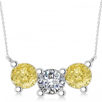 Three Stone Diamond & Yellow Diamond Pendant Necklace 14k White Gold (3.00ct)