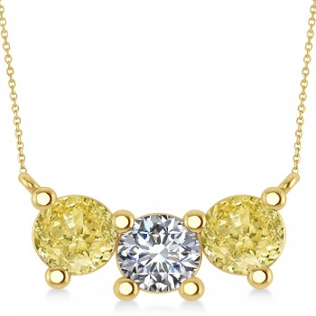 Three Stone Diamond & Yellow Diamond Pendant Necklace 14k Yellow Gold (3.00ct)