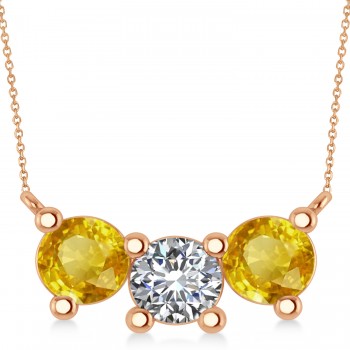 Three Stone Diamond & Yellow Sapphire Pendant Necklace 14k Rose Gold (3.00ct)