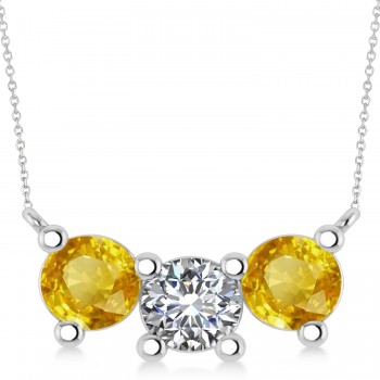 Three Stone Diamond & Yellow Sapphire Pendant Necklace 14k White Gold (3.00ct)