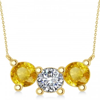 Three Stone Diamond & Yellow Sapphire Pendant Necklace 14k Yellow Gold (3.00ct)