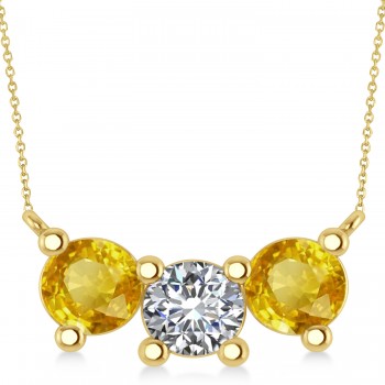 Three Stone Diamond & Yellow Sapphire Pendant Necklace 14k Yellow Gold (3.00ct)