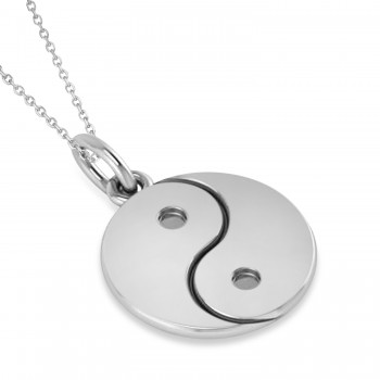 Yin Yang Symbol Pendant Necklace 14k White Gold