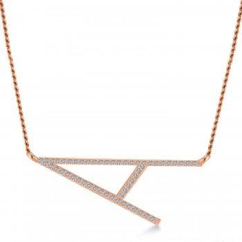 Personalized Diamond Large Tilted Initial Necklace 14k Rose Gold