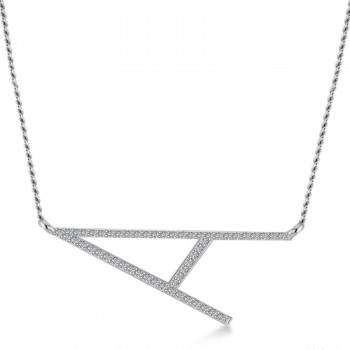 Personalized Diamond Large Tilted Initial Necklace 14k White Gold