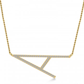 Personalized Diamond Large Tilted Initial Necklace 14k Yellow Gold