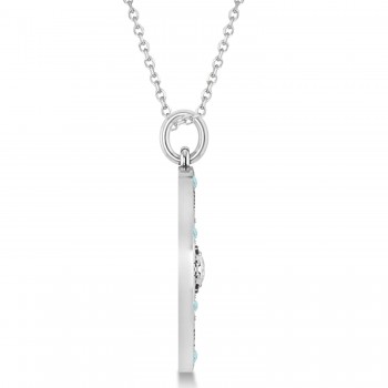 Extra Large Compass Pendant For Men Aquamarine & Diamond Accented 14k White Gold (0.45ct)