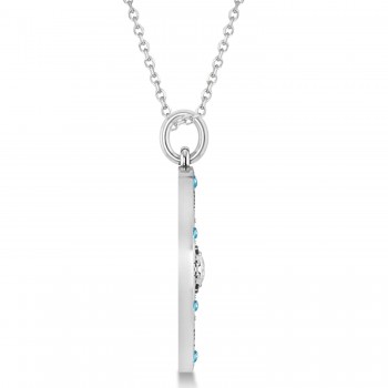Extra Large Compass Pendant For Men Blue Topaz & Diamond Accented 14k White Gold (0.45ct)