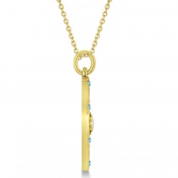 Compass Pendant For Men Blue Topaz & Diamond Accented 14k Yellow Gold (0.45ct)