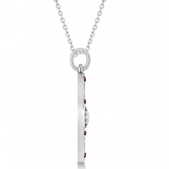 Extra Large Compass Pendant For Men Garnet & Diamond Accented 14k White Gold (0.45ct)