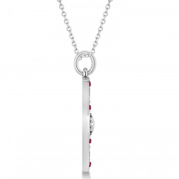 Extra Large Compass Pendant For Men Ruby & Diamond Accented 14k White Gold (0.45ct)