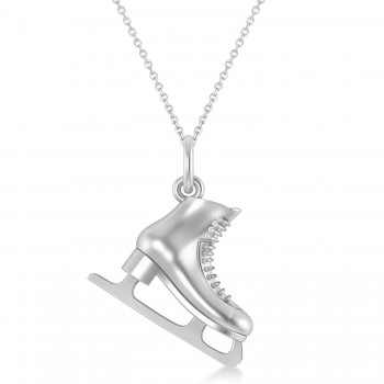 Ice Skate Charm Pendant Necklace 14K White Gold