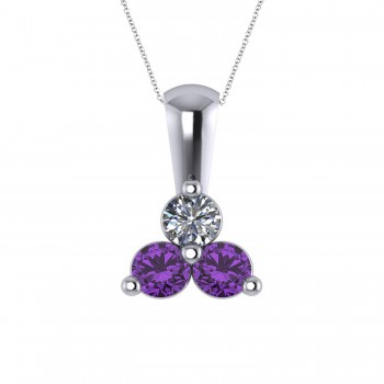 Three Stone Diamond & Amethyst Pendant Necklace 14k White Gold (0.50ct)