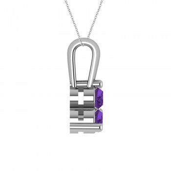 Three Stone Diamond & Amethyst Pendant Necklace 14k White Gold (0.50ct)