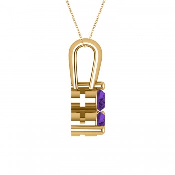 Three Stone Diamond & Amethyst Pendant Necklace 14k Yellow Gold (0.50ct)