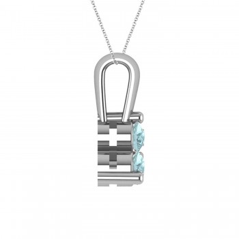 Three Stone Diamond & Aquamarine Pendant Necklace 14k White Gold (0.50ct)