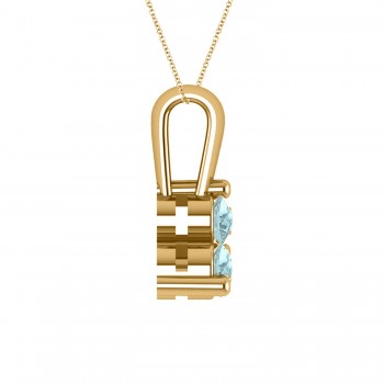 Three Stone Diamond & Aquamarine Pendant Necklace 14k Yellow Gold (0.50ct)