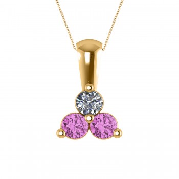 Three Stone Diamond & Pink Sapphire Pendant Necklace 14k Yellow Gold (0.50ct)