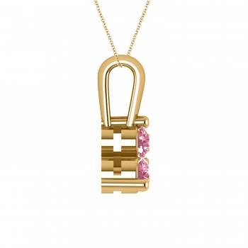 Three Stone Diamond & Pink Sapphire Pendant Necklace 14k Yellow Gold (0.50ct)