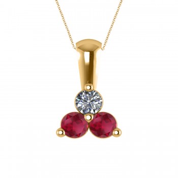 Three Stone Diamond & Ruby Pendant Necklace 14k Yellow Gold (0.50ct)