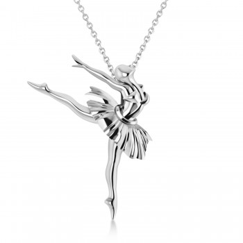 Graceful Ballerina Pose Pendant Necklace 14k White Gold